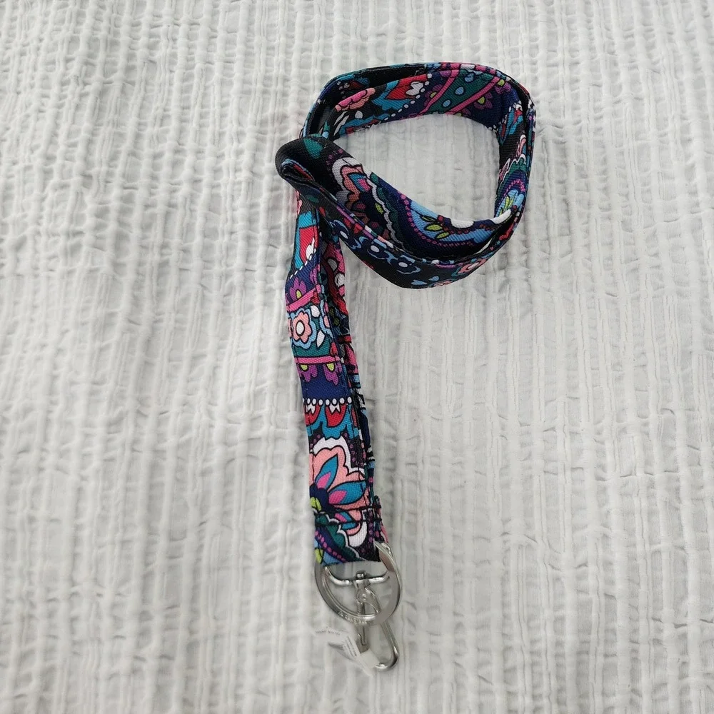 Vera Bradley Wide Lanyard Felicity Paisley Pink Blue Floral Key ID Holder NEW